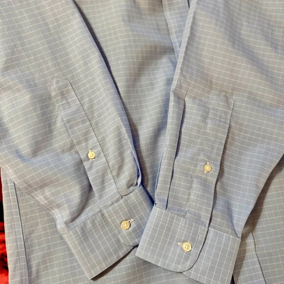 Jos. A. Bank Traveler Tailored Fit Blue Check Dress Shirt Men’s 15-33 Cotton - Picture 12 of 15